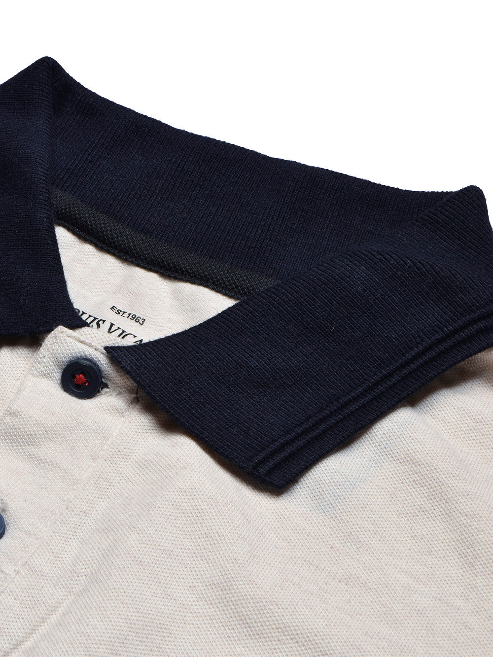 LV Summer Polo Shirt For Men-Off White Melange with Navy & Red Panel-BE870/BR13109