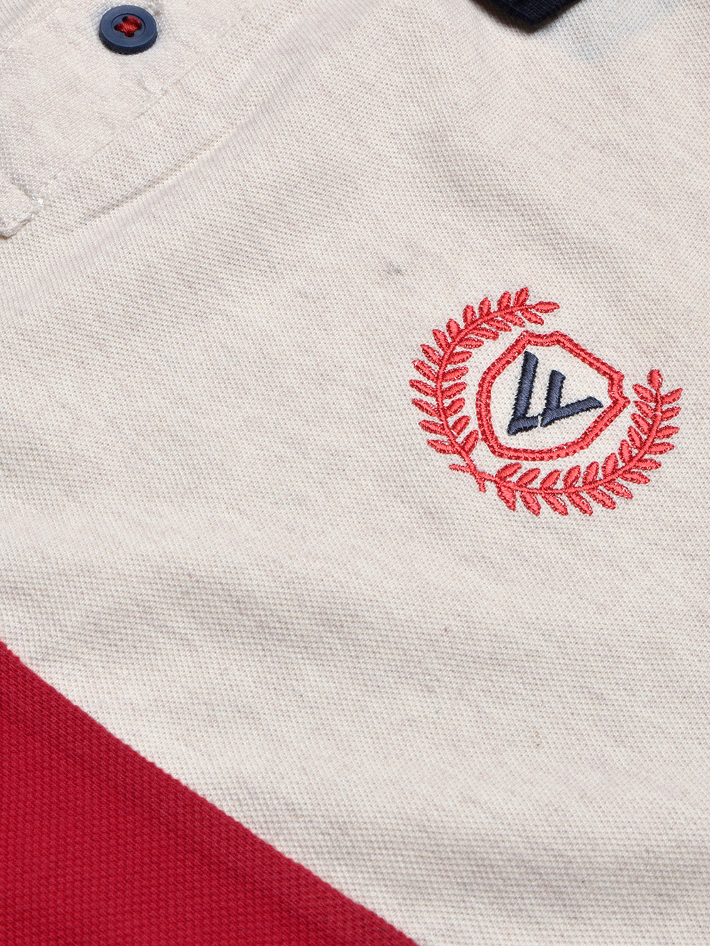 LV Summer Polo Shirt For Men-Off White Melange with Navy & Red Panel-BE870/BR13109