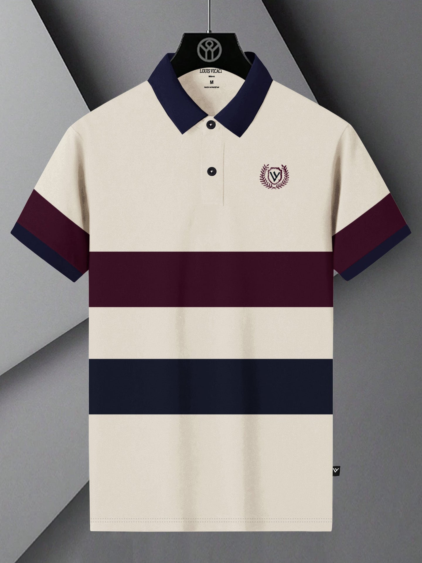 LV Summer Polo Shirt For Men-Off White with Indigo & Navy Panel-BE868/BR13108