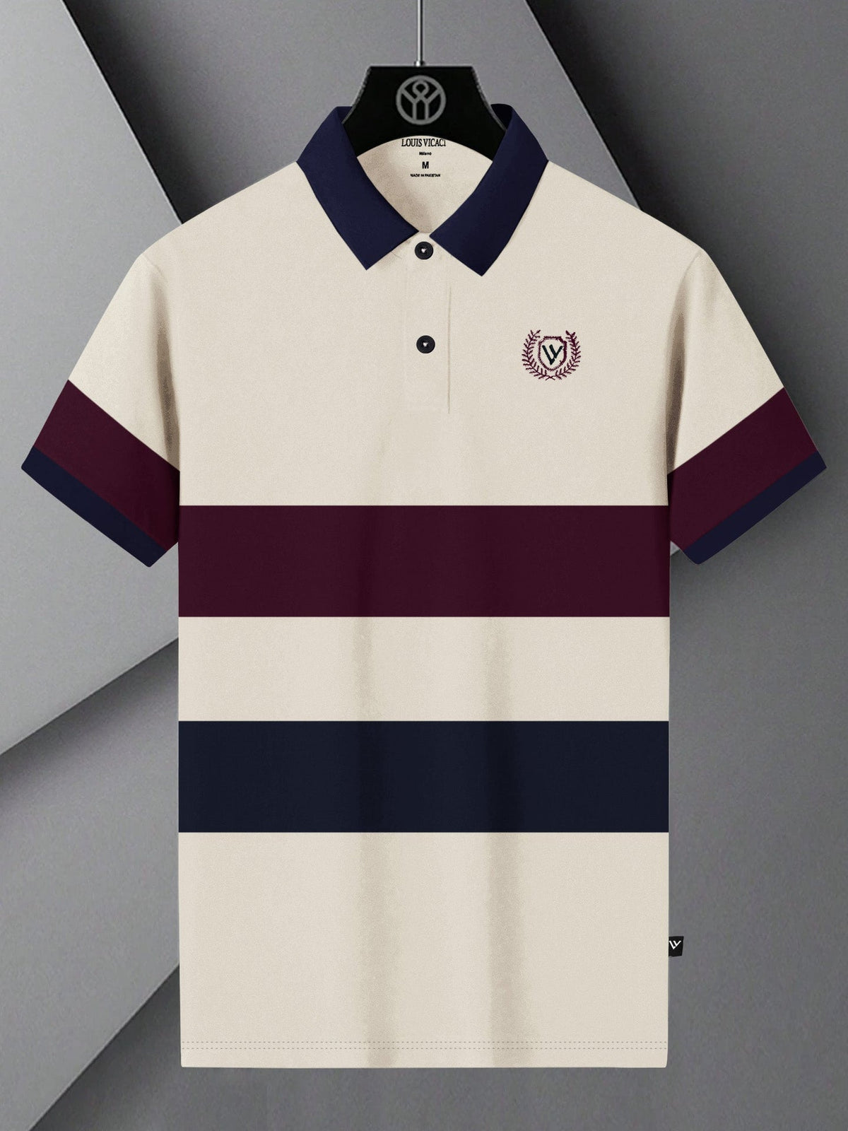 LV Summer Polo Shirt For Men-Off White with Indigo & Navy Panel-BE868/BR13108