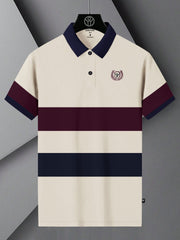 LV Summer Polo Shirt For Men-Off White with Indigo & Navy Panel-BE868/BR13108