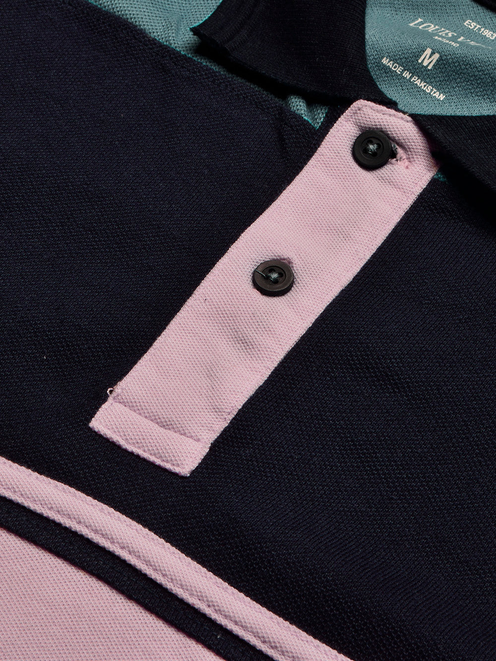 LV Summer Polo Shirt For Men-Pink with Navy & Bond Blue Panel-BE879/BR13117