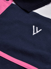LV Summer Polo Shirt For Men-Pink with Navy & White Panel-BE882