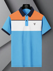 LV Summer Polo Shirt For Men-Sky Blue with White & Orange Panel-BE821/BR13061
