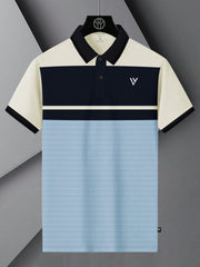 LV Summer Polo Shirt For Men-Sky with Navy & Off White Panel-BE880/BR13118