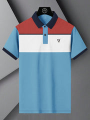 LV Summer Polo Shirt For Men-Sky with White & Coral Orange Panel-BE776/BR13023