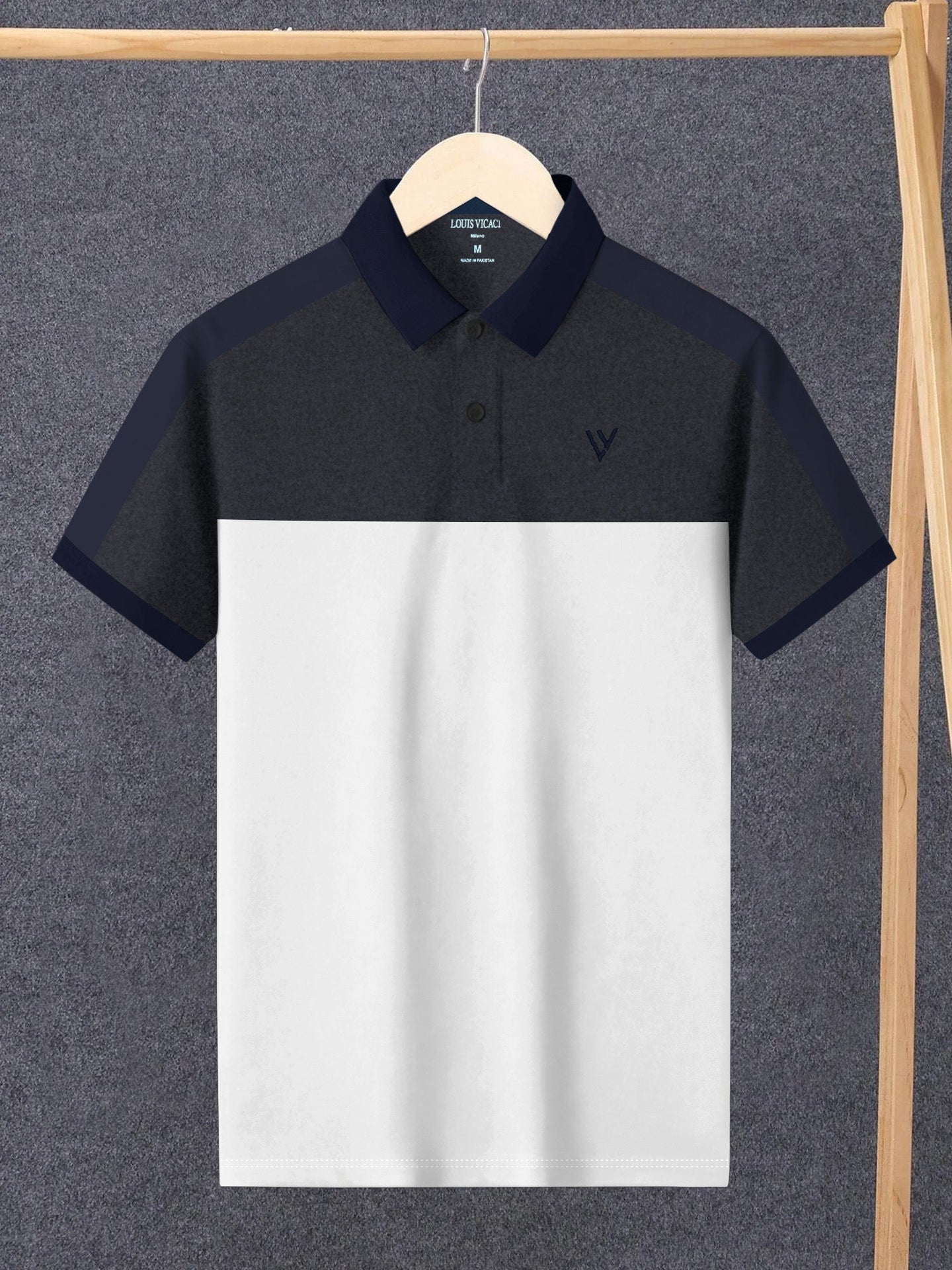 LV Summer Polo Shirt For Men-White with Charcoal-BE818/BR13058
