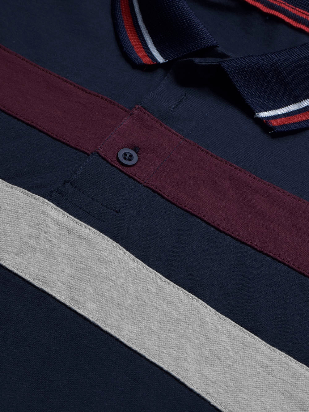 LV Summer Single Jersey Polo Shirt For Men-Navy with Grey & Maroon Panels-BE1805/BR13959