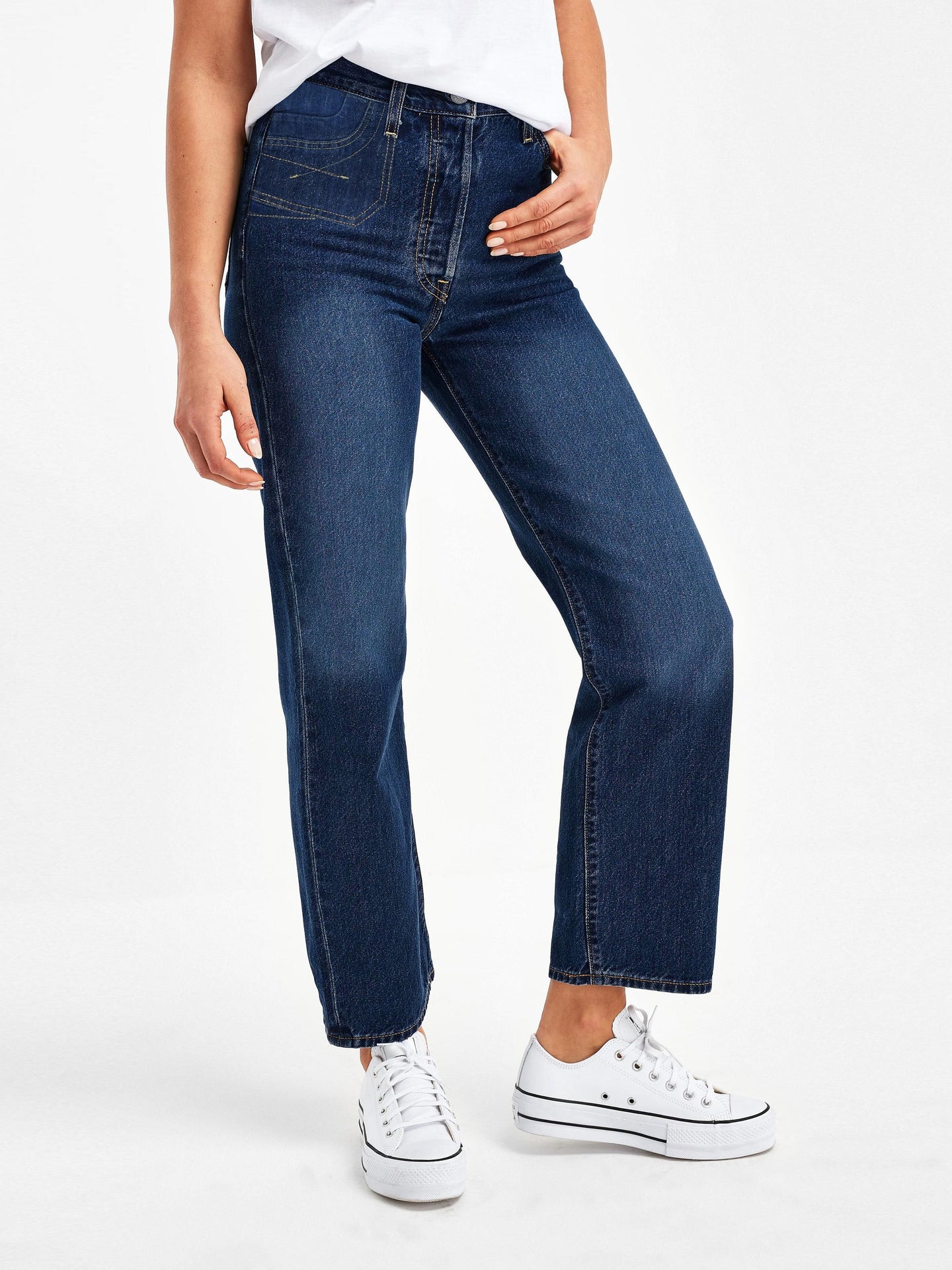 F&F Straight Fit Non Stretch Denim For Ladies-Dark Blue Faded-SP2567
