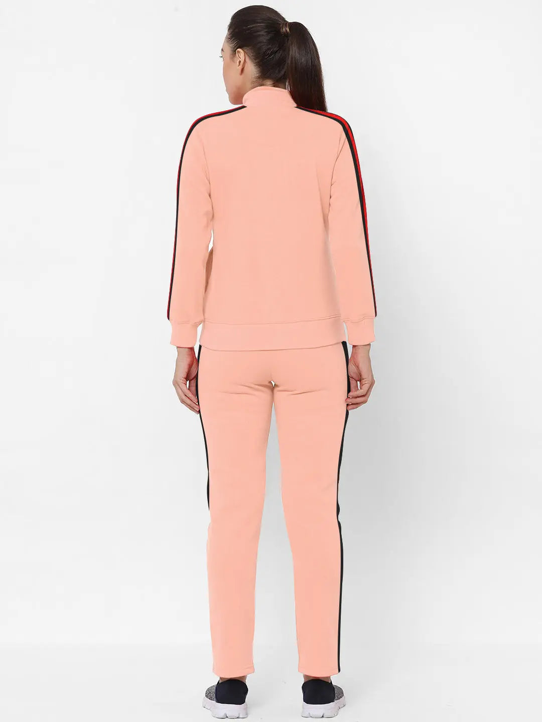 Louis Vicaci Fleece Zipper Tracksuit For Ladies Light Peach with Black Stripe-RT2119