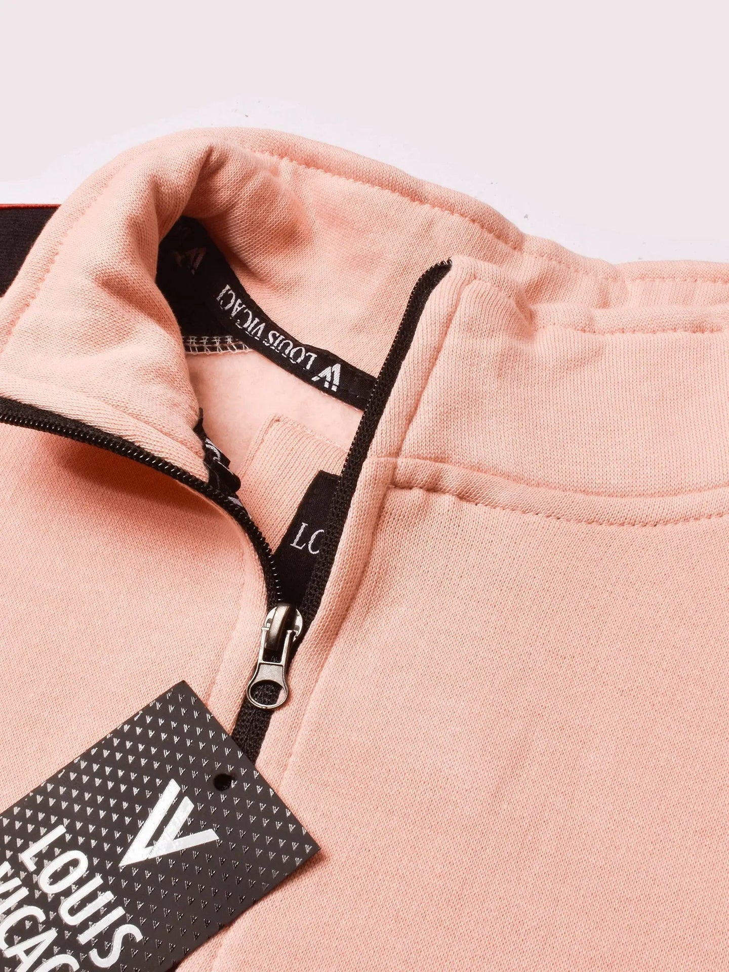 Louis Vicaci Fleece Zipper Tracksuit For Ladies Light Peach with Black Stripe-RT2119