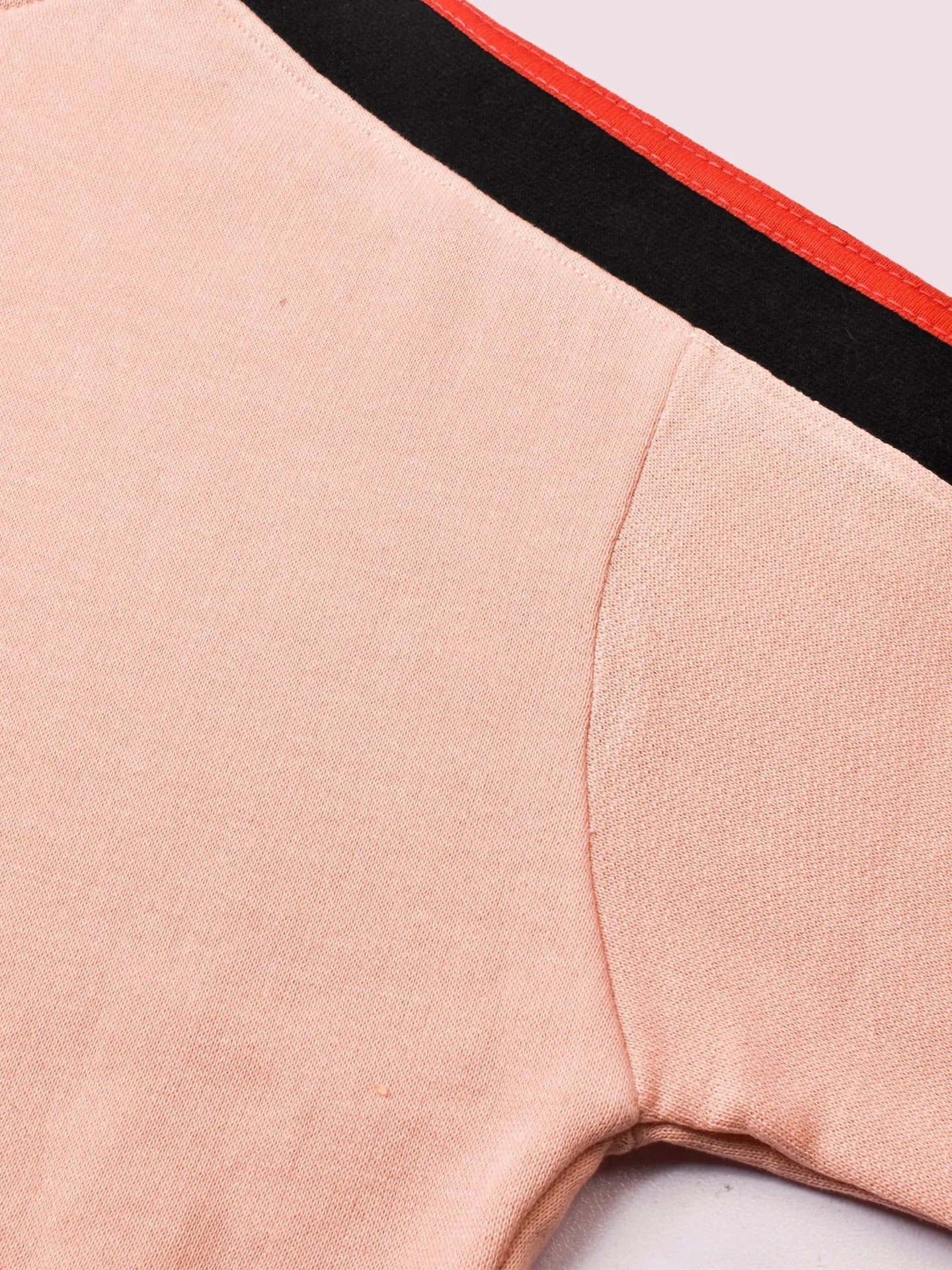 Louis Vicaci Fleece Zipper Tracksuit For Ladies Light Peach with Black Stripe-RT2119