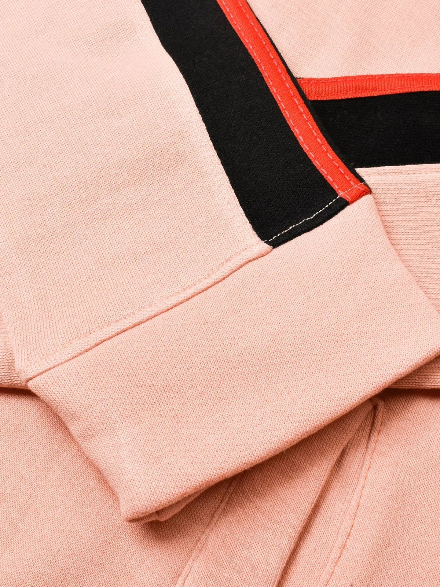 Louis Vicaci Fleece Zipper Tracksuit For Ladies Light Peach with Black Stripe-RT2119