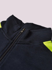 Louis Vicaci Fleece Zipper Tracksuit For Ladies Navy with Lime Green Stripe-RT2120