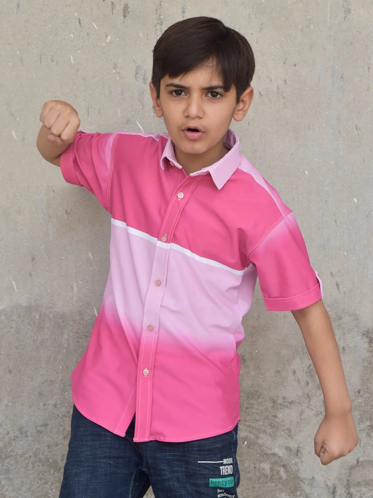 Louis Vicaci Super Stretchy Slim Fit Half Sleeve Lycra Casual Shirt For Kids-Pink-BE37
