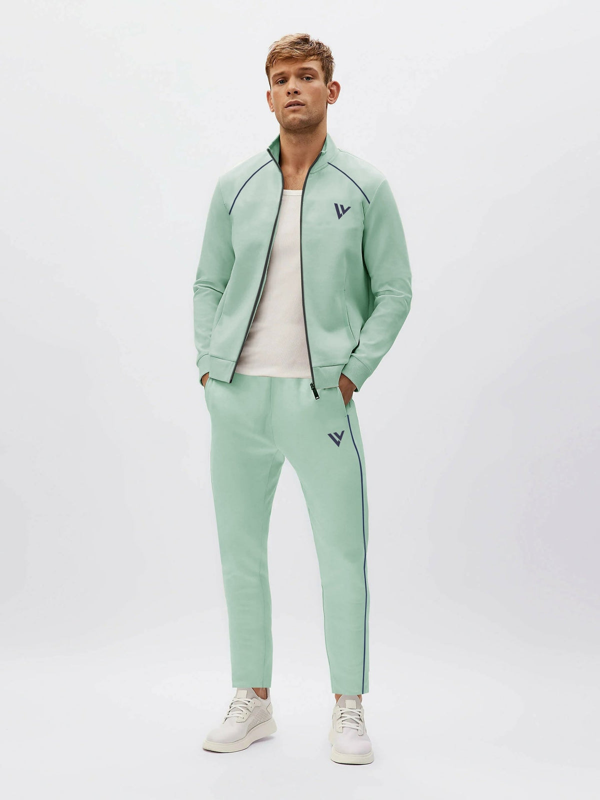 Louis Vicaci Fleece Zipper Tracksuit For Men-Light Sea Green-RT1379