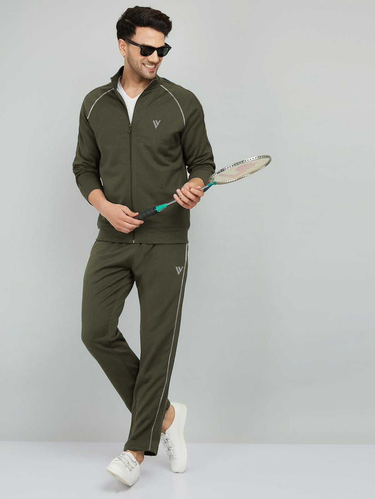 Louis Vicaci Fleece Zipper Tracksuit For Men Dark Olive-RT2123