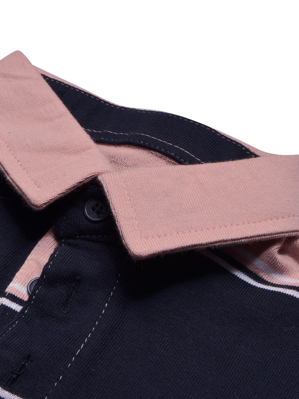 Louis Vicaci Long Sleeve Polo Shirt For Kids-Dark Navy with Pink Stripe-BE946