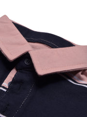 Louis Vicaci Long Sleeve Polo Shirt For Kids-Dark Navy with Pink Stripe-BE946