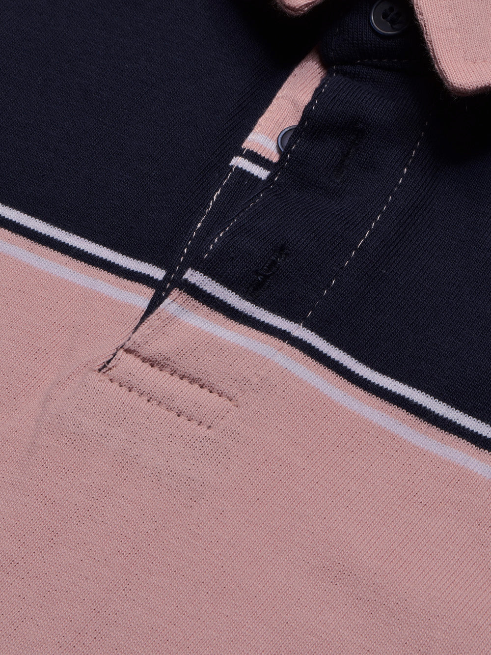 Louis Vicaci Long Sleeve Polo Shirt For Kids-Dark Navy with Pink Stripe-BE946