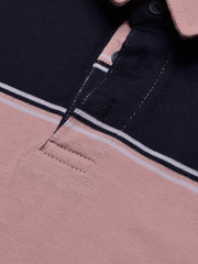 Louis Vicaci Long Sleeve Polo Shirt For Kids-Dark Navy with Pink Stripe-BE946