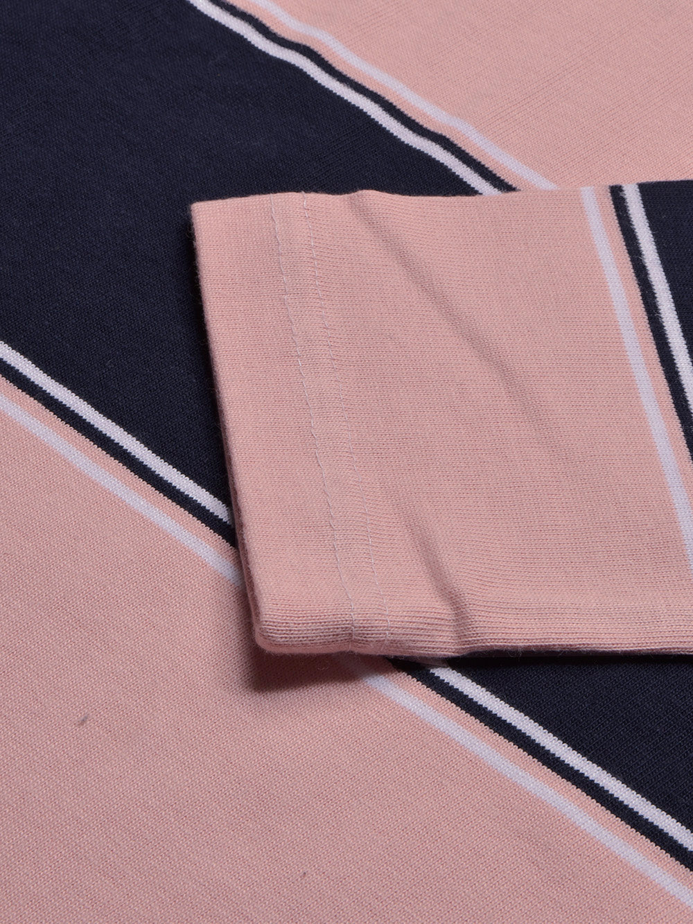 Louis Vicaci Long Sleeve Polo Shirt For Kids-Dark Navy with Pink Stripe-BE946