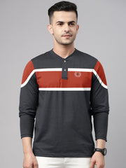 Louis Vicaci P.Q Long Sleeve Henley Shirt For Men-Charcoal Melange with Orange-BE958