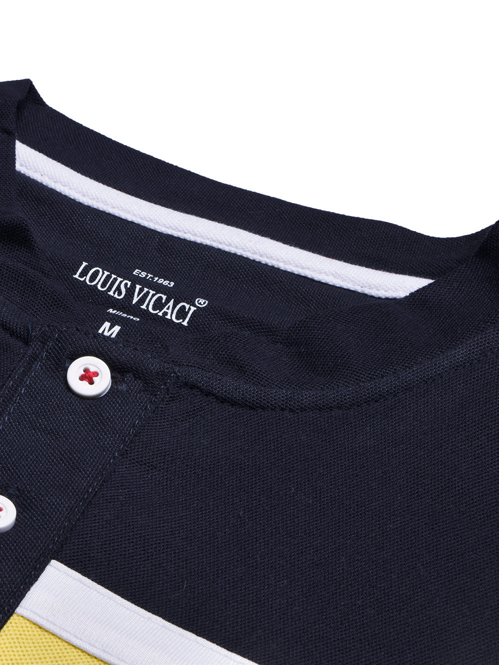 Louis Vicaci P.Q Long Sleeve Henley Shirt For Men-Mid Navy with Yellow-BE955/BR13203
