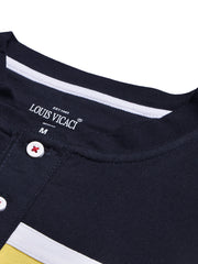 Louis Vicaci P.Q Long Sleeve Henley Shirt For Men-Mid Navy with Yellow-BE955/BR13203