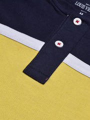 Louis Vicaci P.Q Long Sleeve Henley Shirt For Men-Mid Navy with Yellow-BE955/BR13203