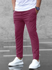 Louis Vicaci Slim Fit Lycra Trouser Pent For Men-Dark Pink with Texture-BE3295