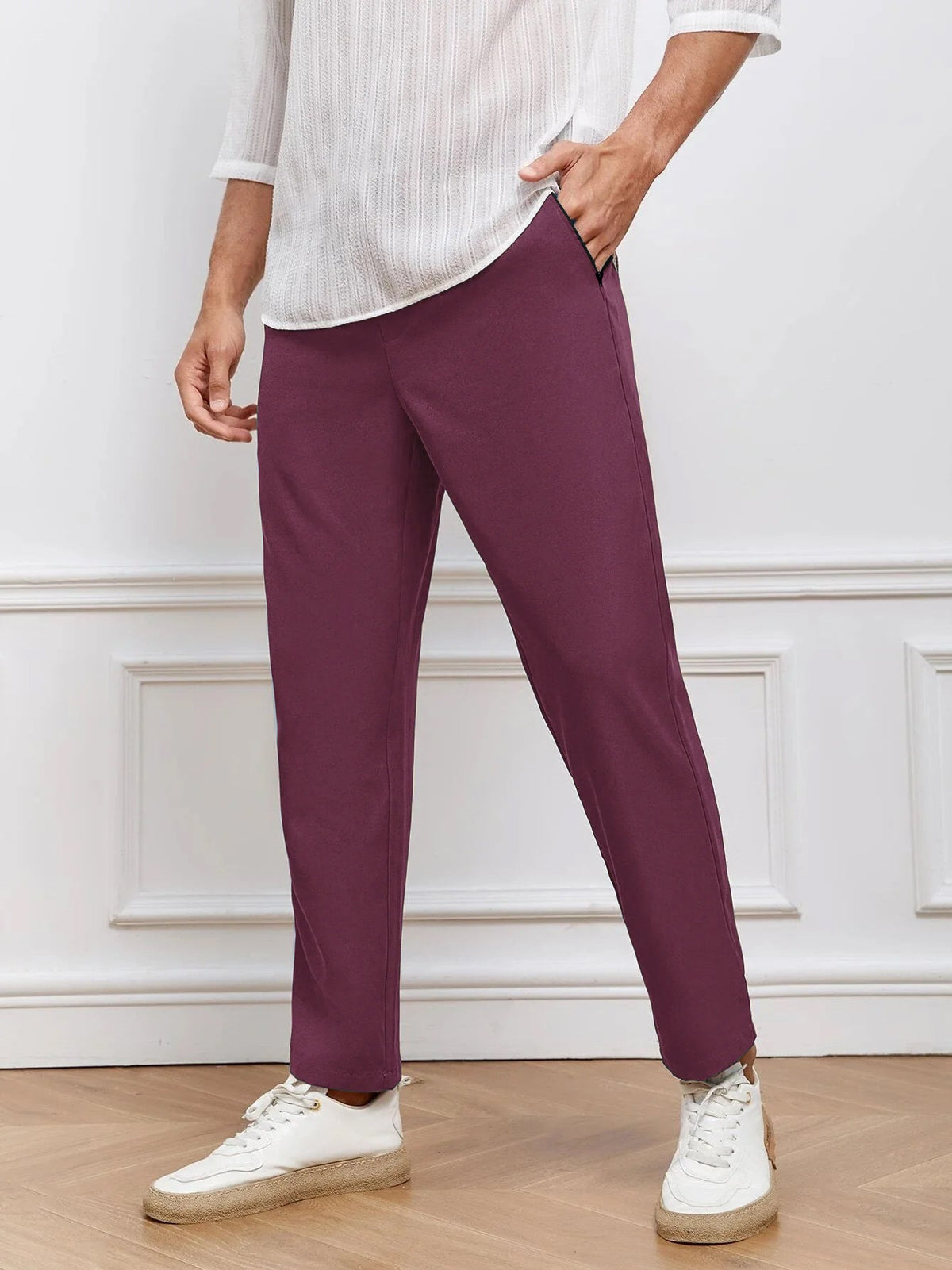 Louis Vicaci Slim Fit Lycra Trouser Pent For Men-Dark Shiny Pink-BE3296