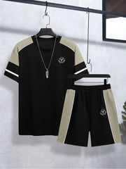 Louis Vicaci Summer Active Wear T Shirt & Lounge Short For Men-Black with Grey Pannels-BE3222/BR15670