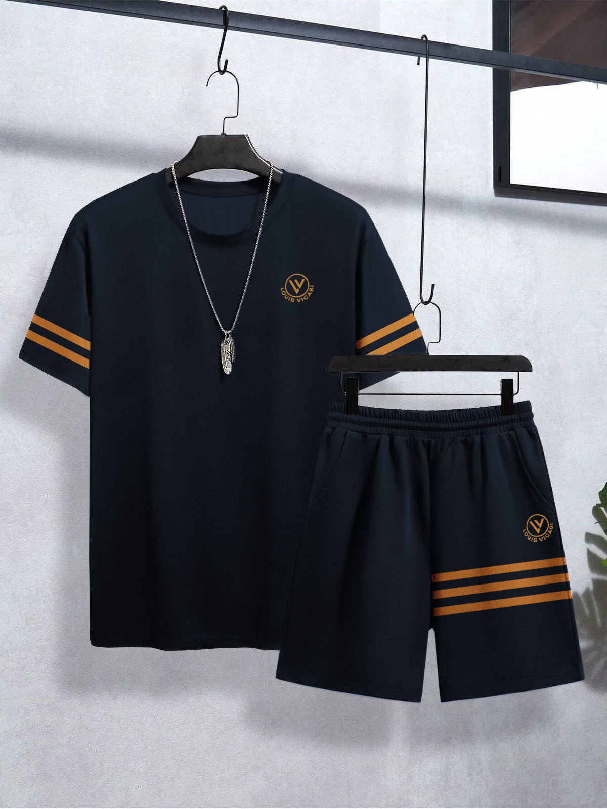 Louis Vicaci Summer Active Wear T Shirt & Lounge Short For Men-Dark Navy-BE3225/BR15673