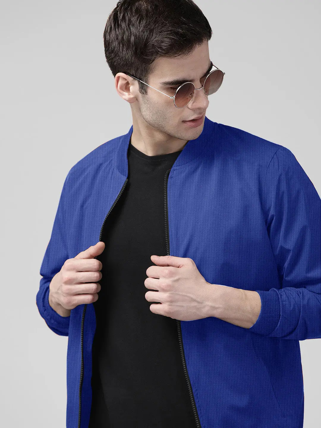 M&S Zipper Fur Bomber Jacket For Men-Royal Blue-SP06