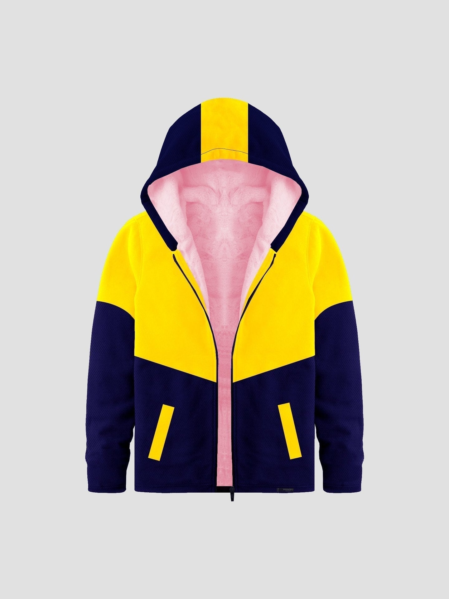 Mango Stylish Inner Fur Zipper Hoodie For Kids-Yellow & Royal Blue-BE153/BR964