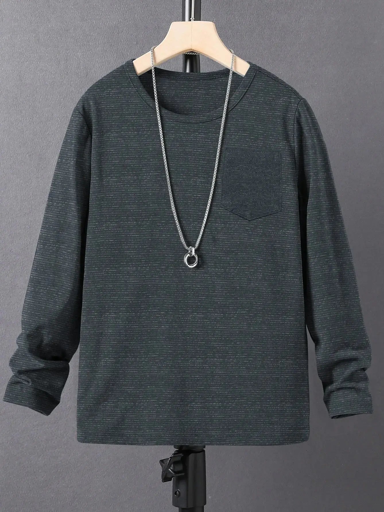 Maxx Crew Neck Long Sleeve Single Jersey Tee Shirt For Kids-Navy Melange-SP212