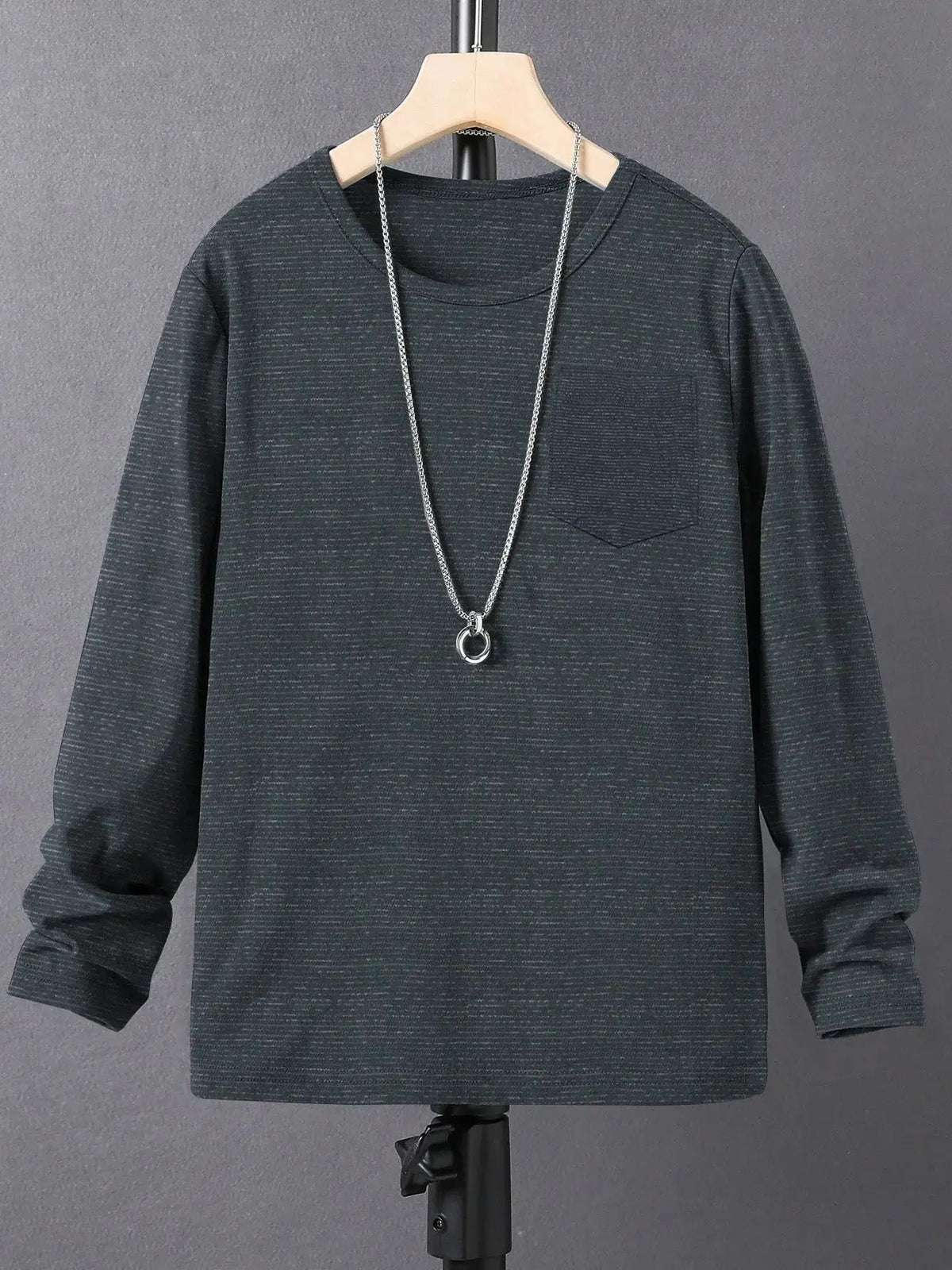 Maxx Crew Neck Long Sleeve Single Jersey Tee Shirt For Kids-Navy Melange-SP212