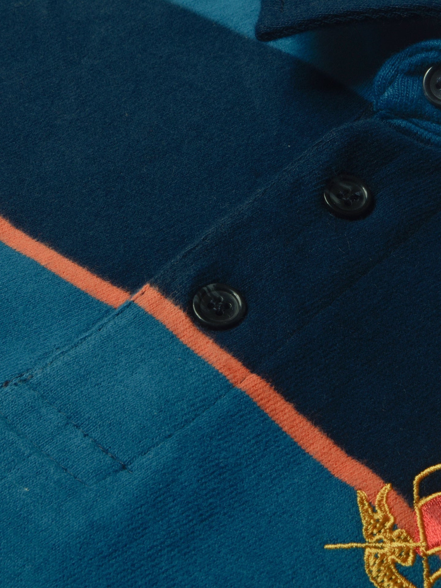 Louis Vicaci Long Sleeve Polo Shirt For Men-Prussian Blue with Navy-BR901