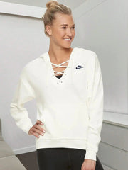 NK Terry Fleece Lace Up Hoodie For Ladies-Off White-BE192/BR990