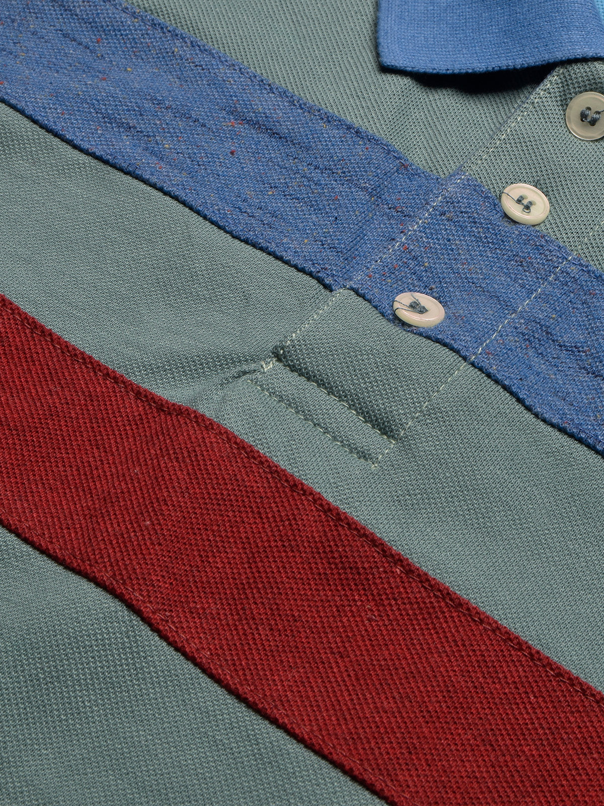 NXT Summer Polo Shirt For Men-Cyan Green with Blue & Red Stripe-BE739/BR12989