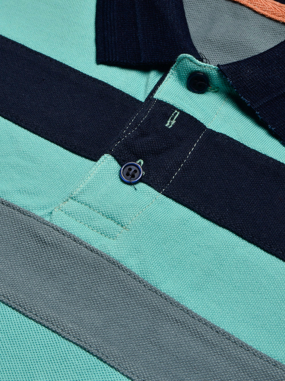 NXT Summer Polo Shirt For Men-Cyan Green with Grey & Navy-BE800/BR13041
