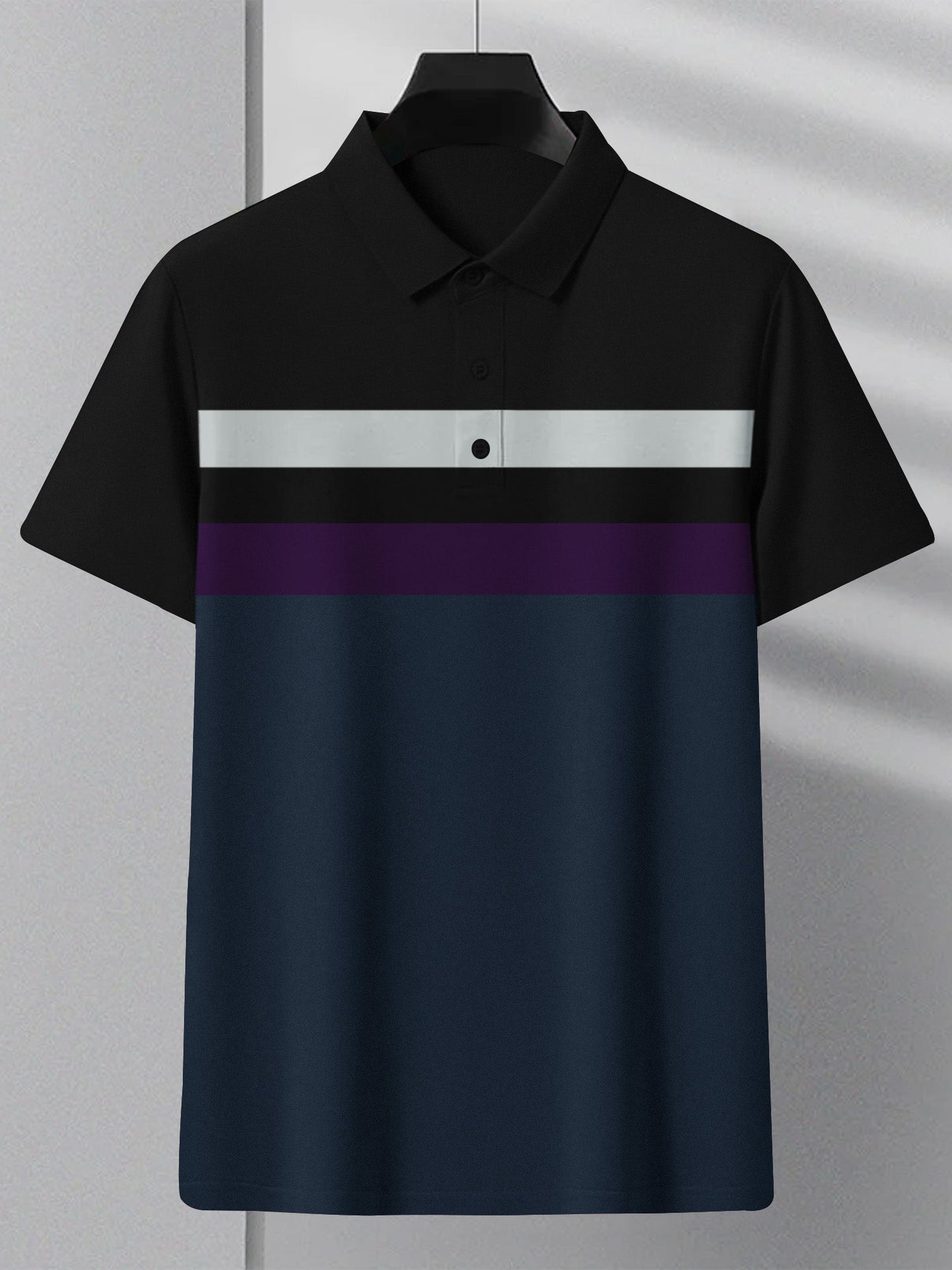 NXT Summer Polo Shirt For Men-Dark Navy With Black & Purple Stripe-BE693/BR12946
