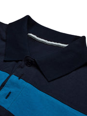 NXT Summer Polo Shirt For Men-Dark Navy With Cyan & White Stripe-BE692/BR12945