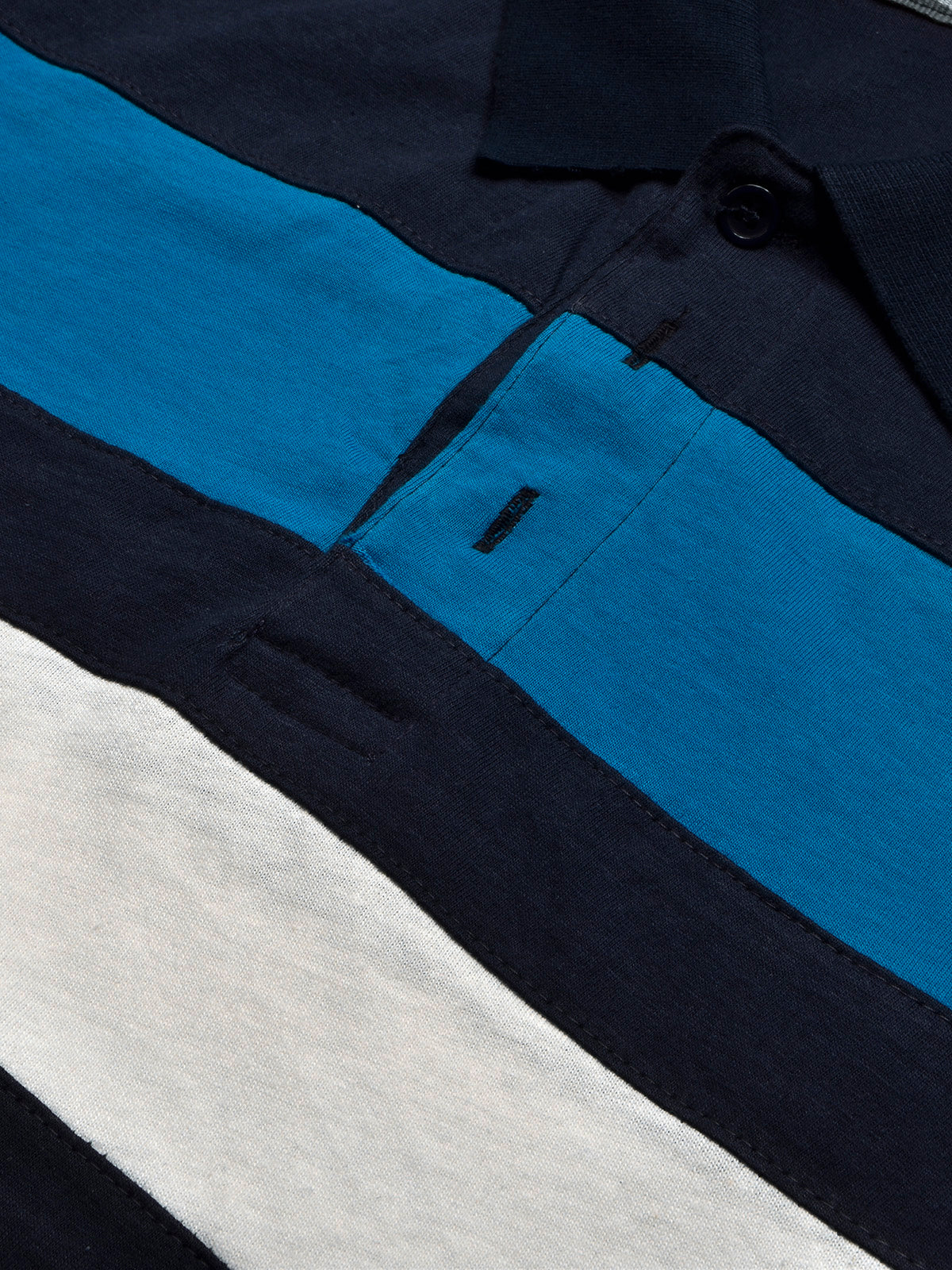 NXT Summer Polo Shirt For Men-Dark Navy With Cyan & White Stripe-BE692/BR12945