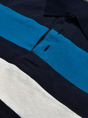 NXT Summer Polo Shirt For Men-Dark Navy With Cyan & White Stripe-BE692/BR12945