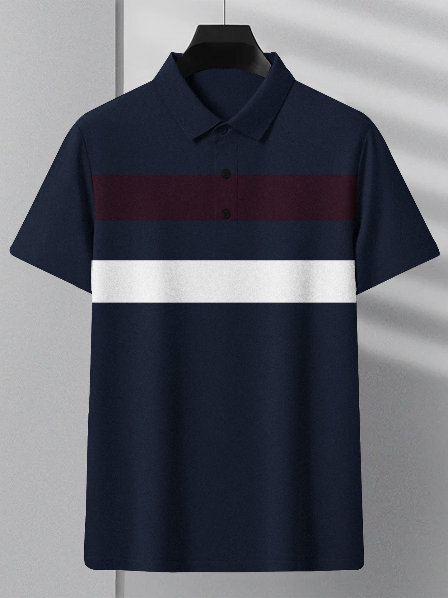 NXT Summer Polo Shirt For Men-Dark Navy With White & Maroon Stripe-BE799/BR13040