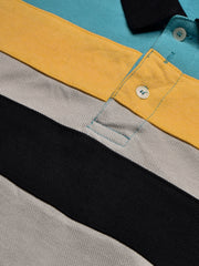 NXT Summer Polo Shirt For Men-Grey with Black, Yellow & Sky Stripe-BE740/BR12990