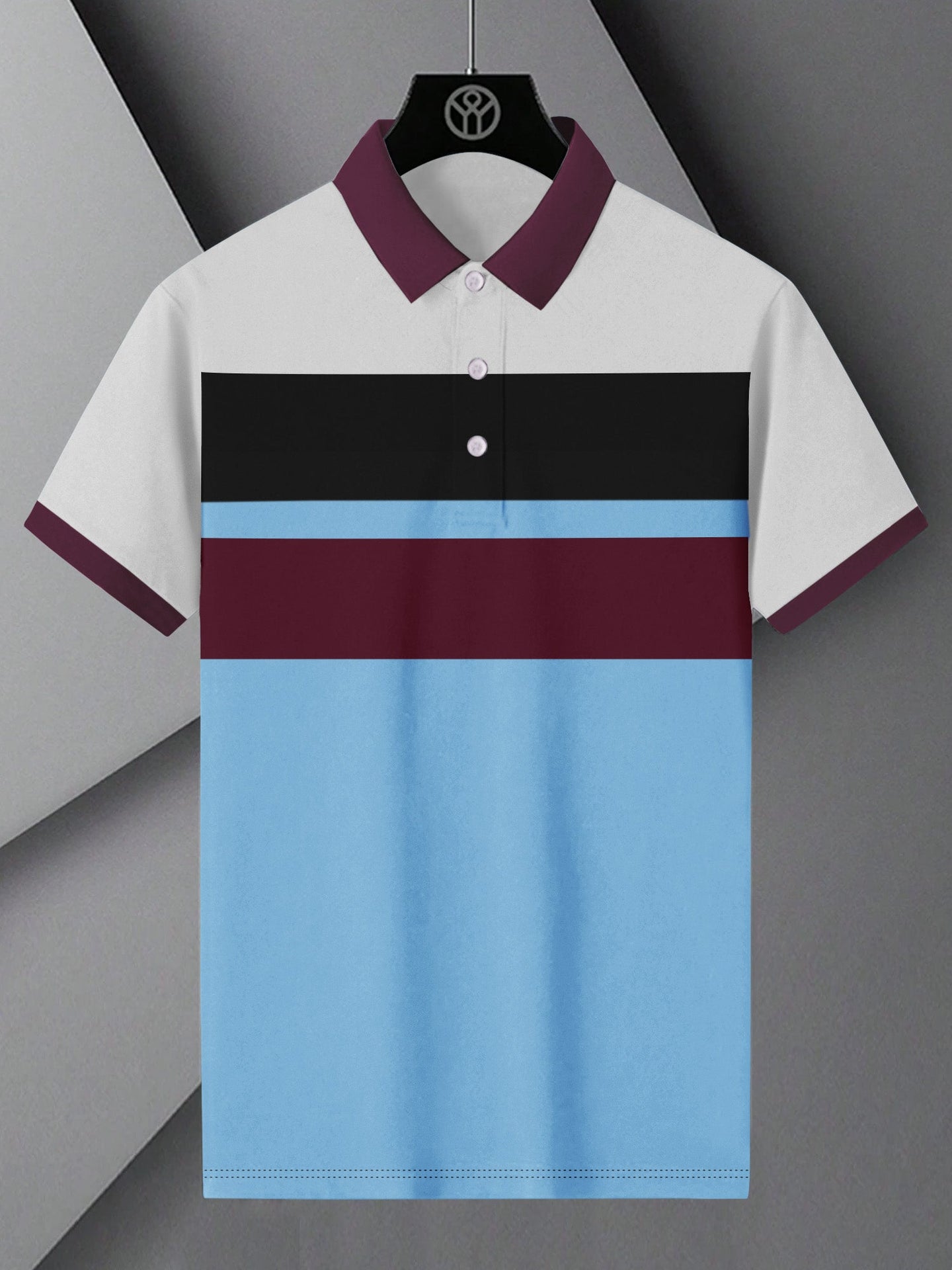 NXT Summer Polo Shirt For Men-Light Grey with Sky & Maroon-BE816/BR13057