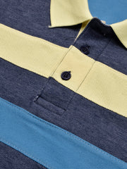 NXT Summer Polo Shirt For Men-Navy Melange with Sky & Yellow Stripe-BE754/BR13001